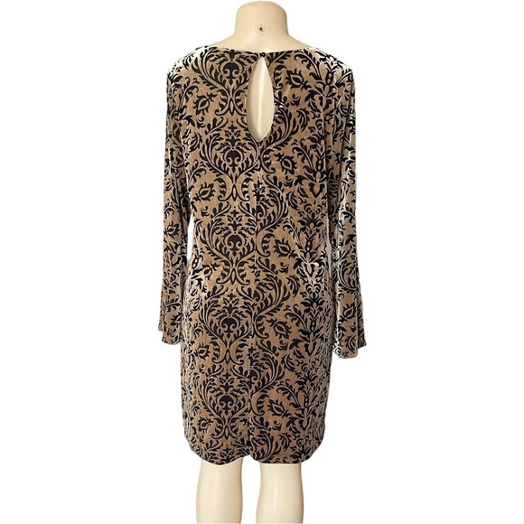 Eci Whimsical Witchy Gold Velvet Burnout Dress Sultry Flare Sleeve Dark Boho L - Picture 6 of 9